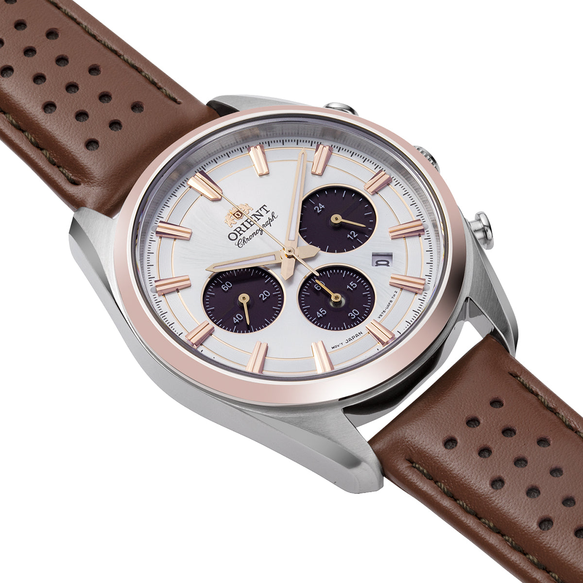 ORIENT RA-TX0306S10B Quartz Contemporary Watch, Leather Strap Gens Solar Chrono L,B 200MTR