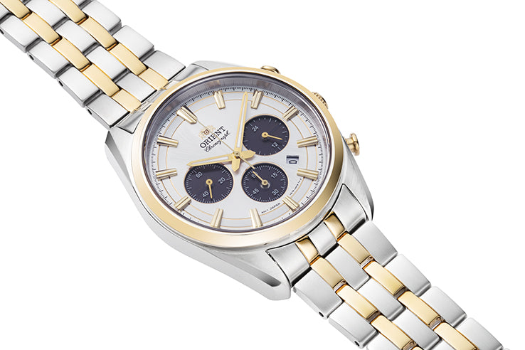 ORIENT RA-TX0302S10B Quartz Contemporary Watch Gents Solar Chrono 2 Tone 200 MTR