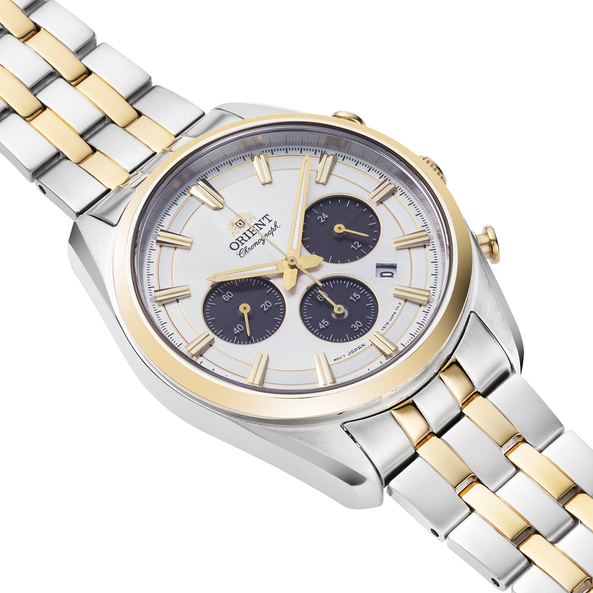 ORIENT RA-TX0302S10B Quartz Contemporary Watch Gents Solar Chrono 2 Tone 200 MTR
