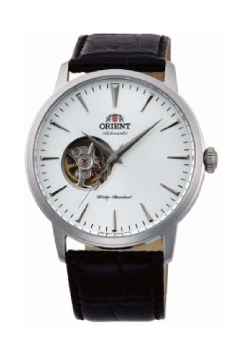 ساعة ORIENT AG02005W بسوار جلدي أوتوماتيكي معاصر