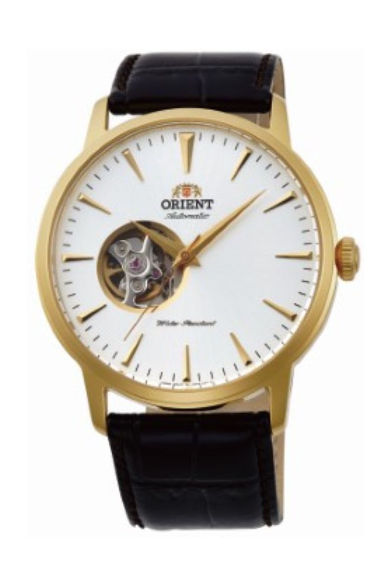 ساعة ORIENT AG02003W بسوار جلدي أوتوماتيكي معاصر