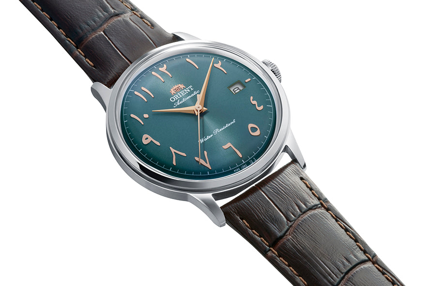 Orient Bambino RA-AC0035E Arabic Numerals Green Dial Leather Strap Watch - 40.5mm