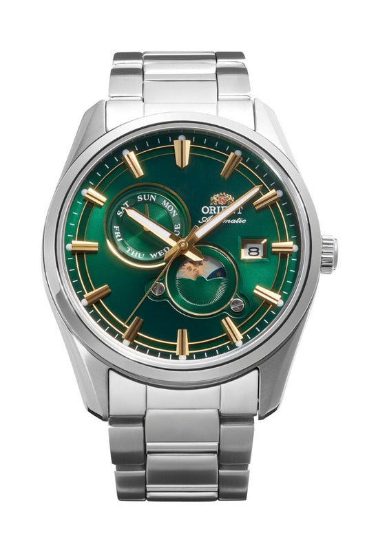 ORIENT RA-AK0314E Mechanical Contemporary Sun and Moon design, Metal Strap - 41.5mm
