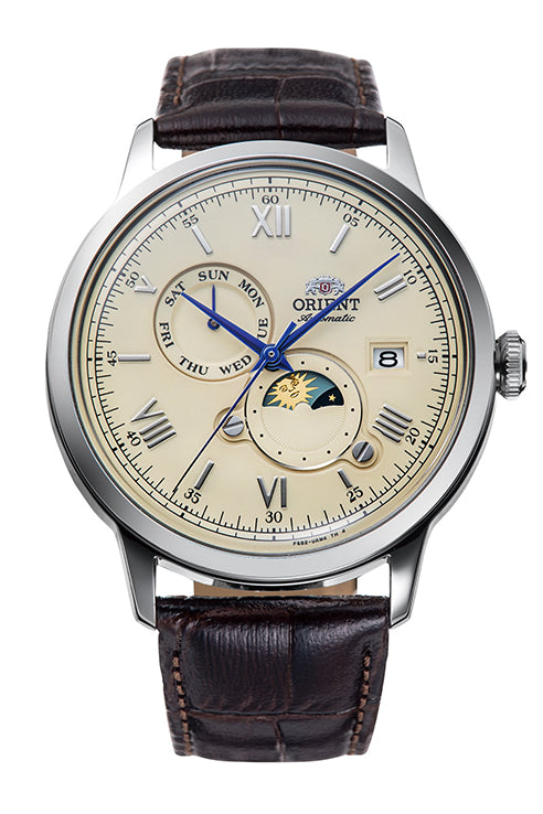 ORIENT RA-AK0803Y Sun and Moon with Open Heart Classic Automatic Leather Strap Watch