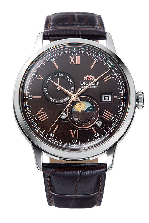 ORIENT RA-AK0804Y Sun and Moon with Open Heart Classic Automatic Leather Strap Watch